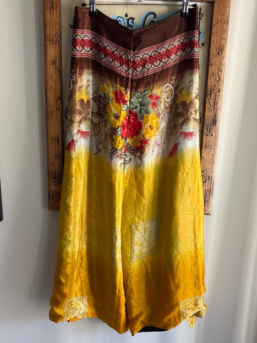 Boho Floral Yellow & Green Reversible Tie Silk Pants - Picture 4 of 6